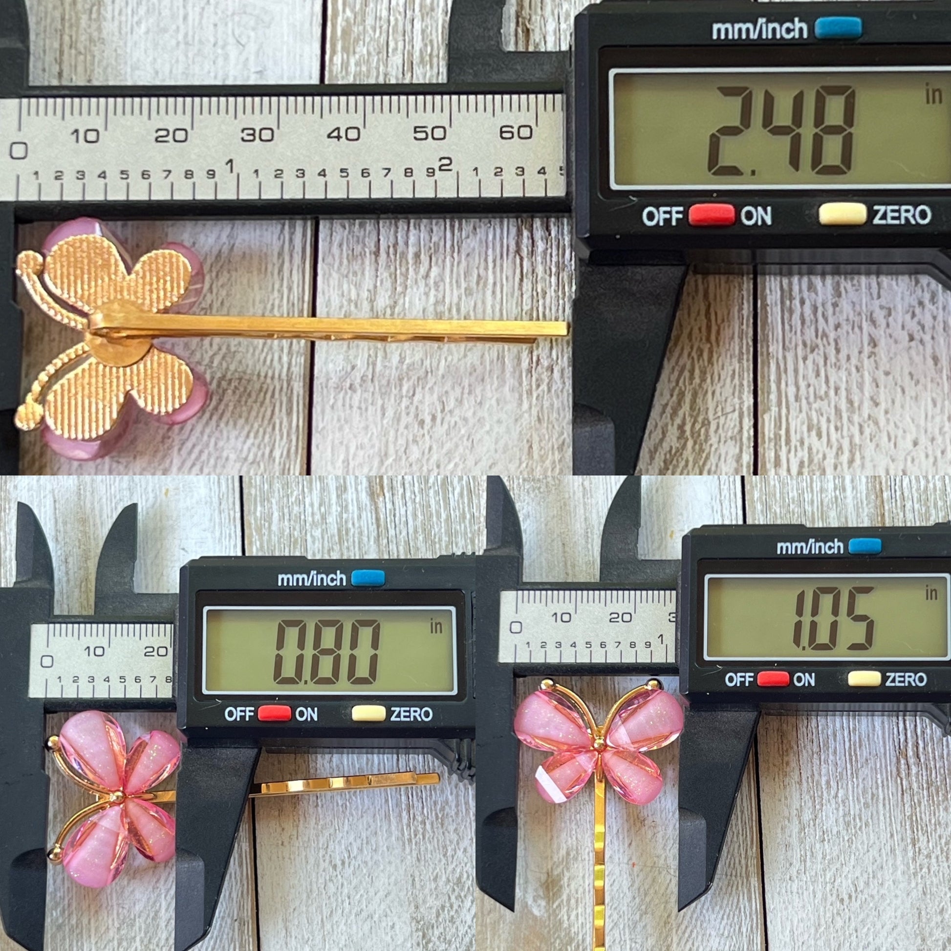 Pink Butterfly Hair Pins – Glittery Resin Hair Clips with Gold Base
