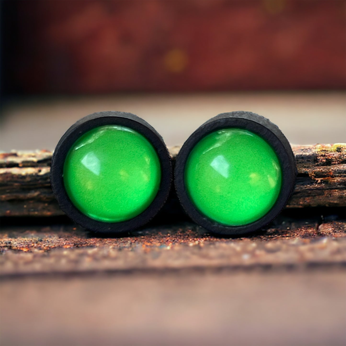 Neon Green Dome Stud Earrings – Bold Black Statement Jewelry