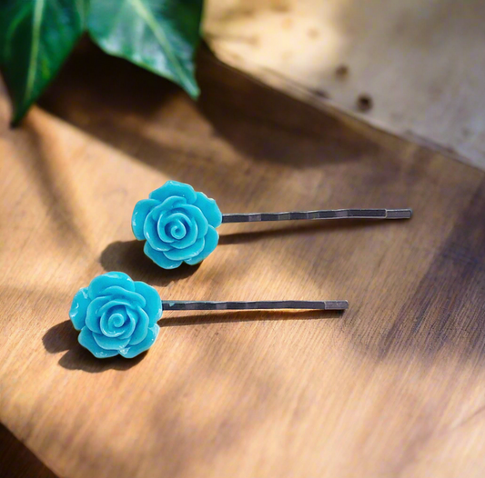 Blue Flower Hair Pins - Elegant Bridal Bobby Pin Set of 2