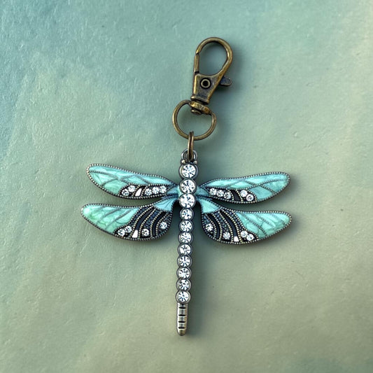 Mint Dragonfly Purse Charm – Rhinestone Boho Bag Accessory