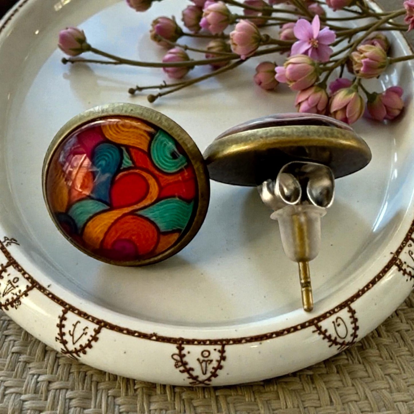 Colorful Abstract Stud Earrings – Boho Rainbow Dome Jewelry for Her