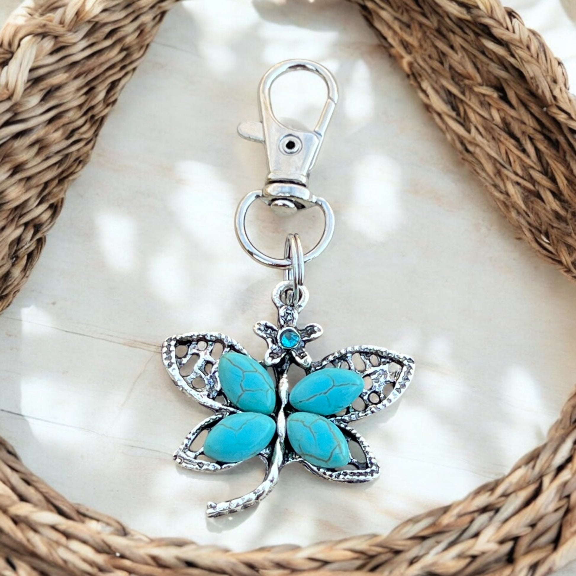Turquoise Butterfly Keychain – Handmade Boho Bag Charm