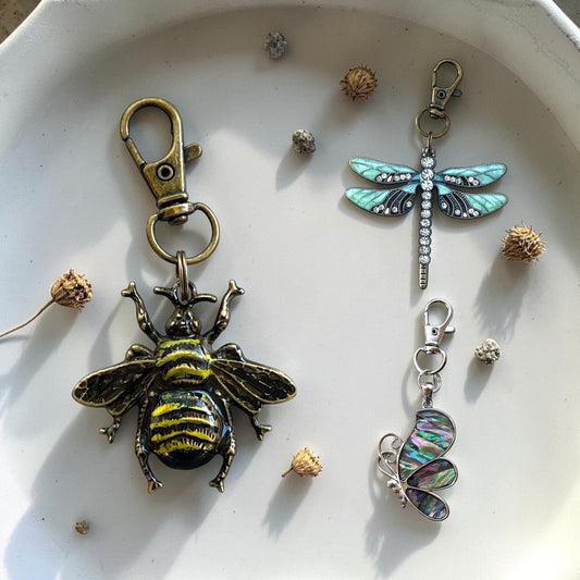 Nature Lover Purse Charm Trio – Bee, Butterfly & Dragonfly Gift Set