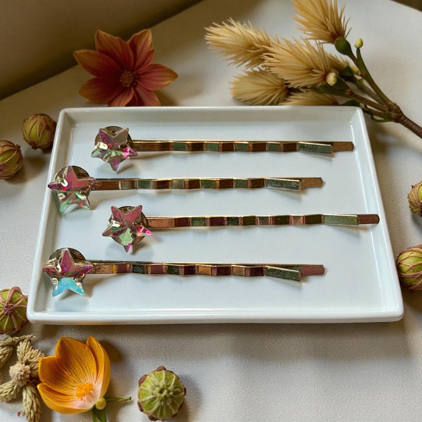 Iridescent Star Hair Pins for Women – Silver Celestial Bobby Pins