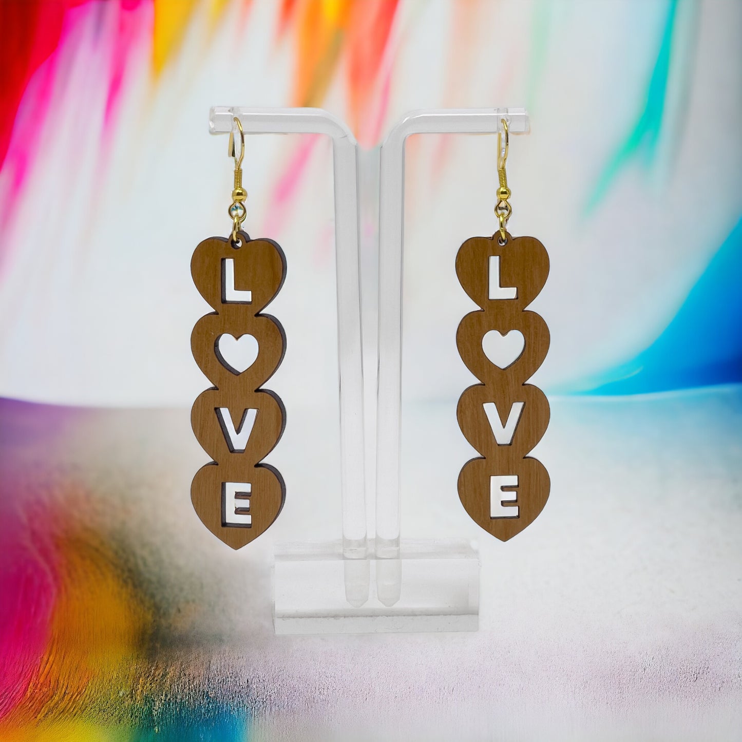 Stacked LOVE Heart Earrings – Bold Wooden Valentine’s Jewelry