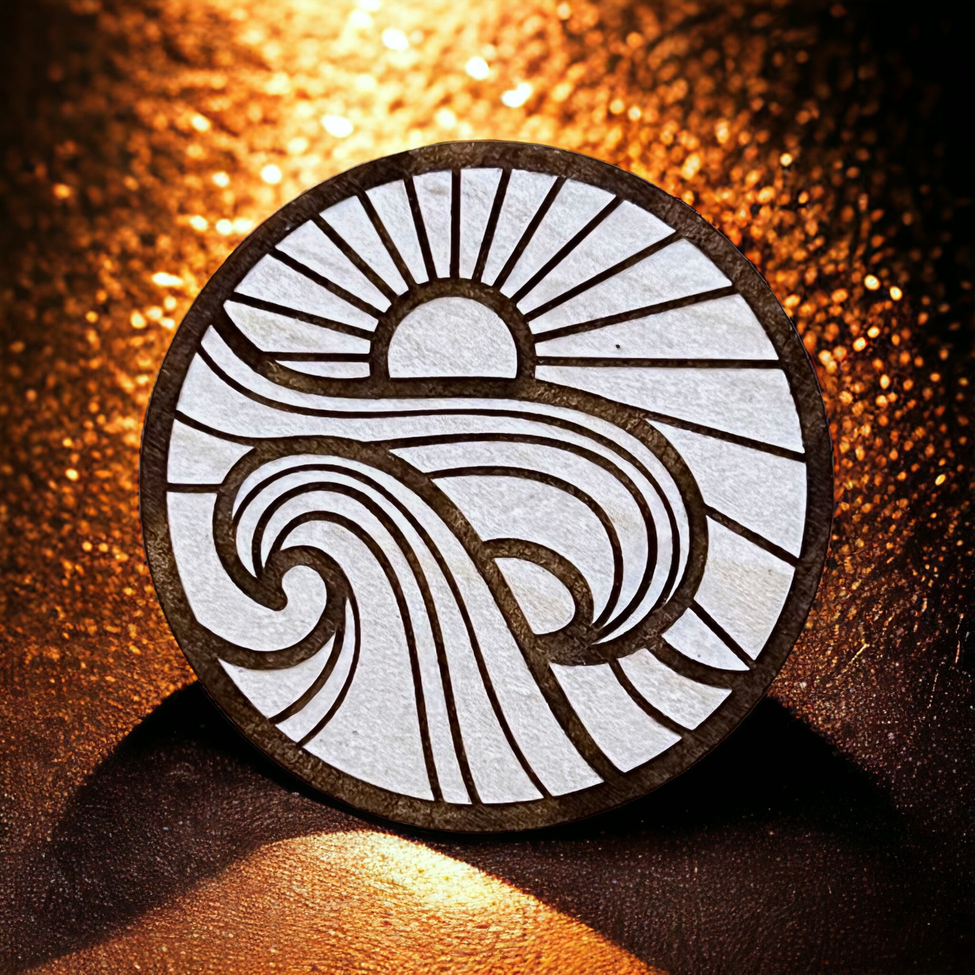 Sunrise Wave Magnet – Coastal Wood Decor for Ocean Lovers