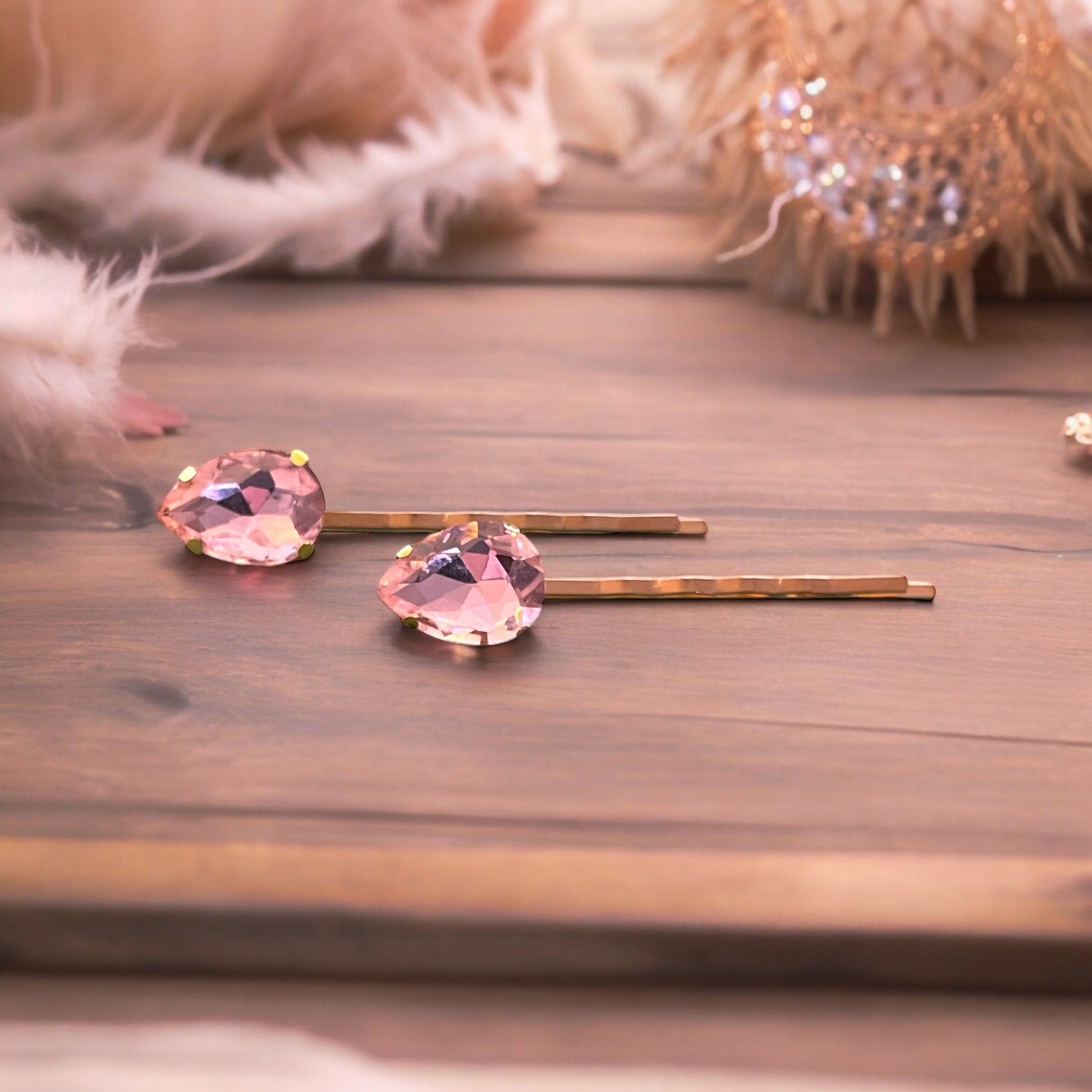 Pink Teardrop Hair Pins – Set of 2 Boho Glam Accessories