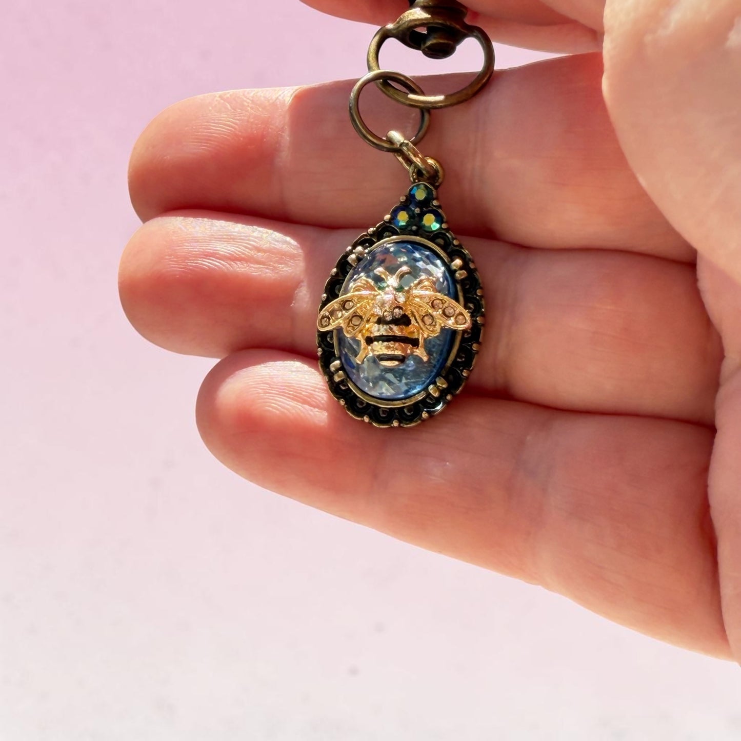 Bee Purse Charm – Blue Rhinestone Bee Keychain Charm