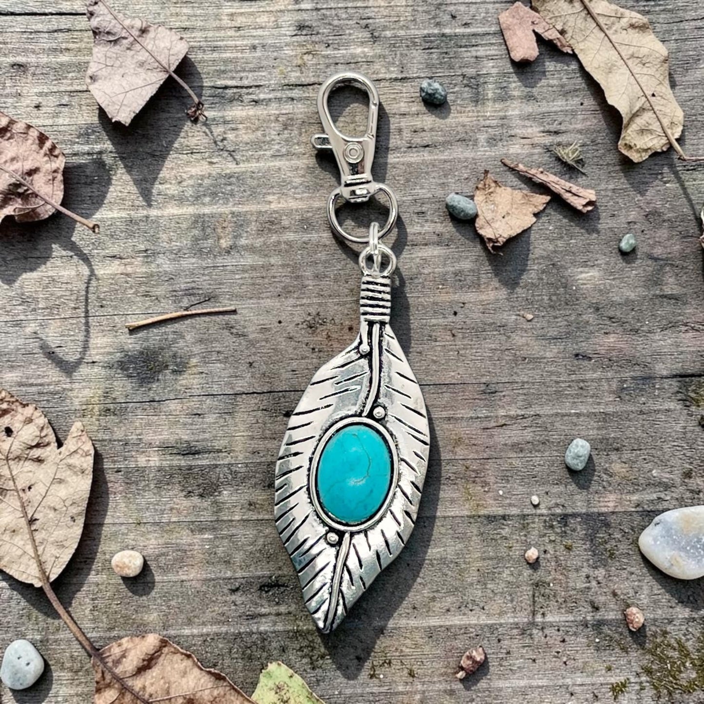 Western Turquoise Feather Purse Charm – Boho Bag Accessory