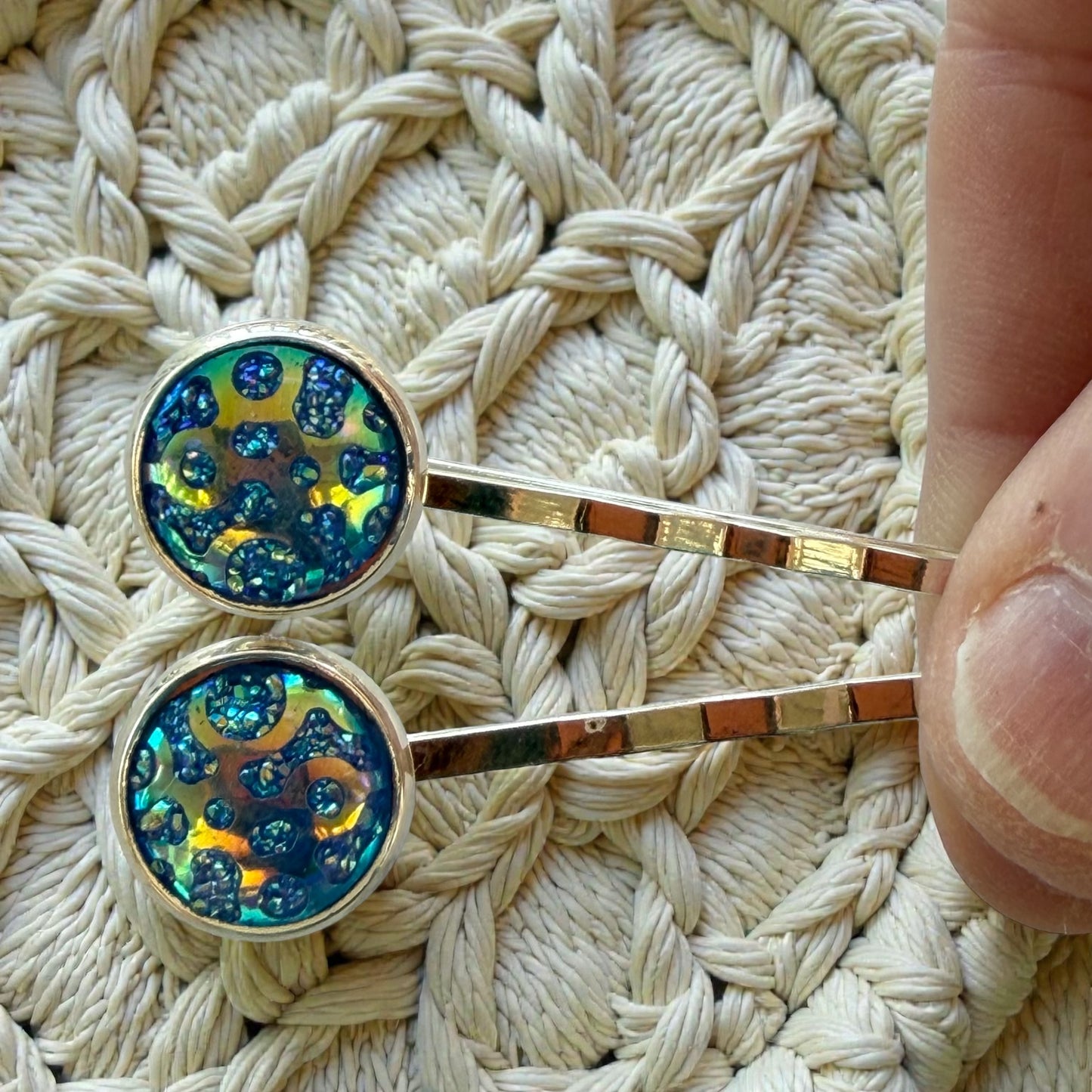 Iridescent Blue Galaxy Hair Pins – Silver Bobby Pins Set for Women