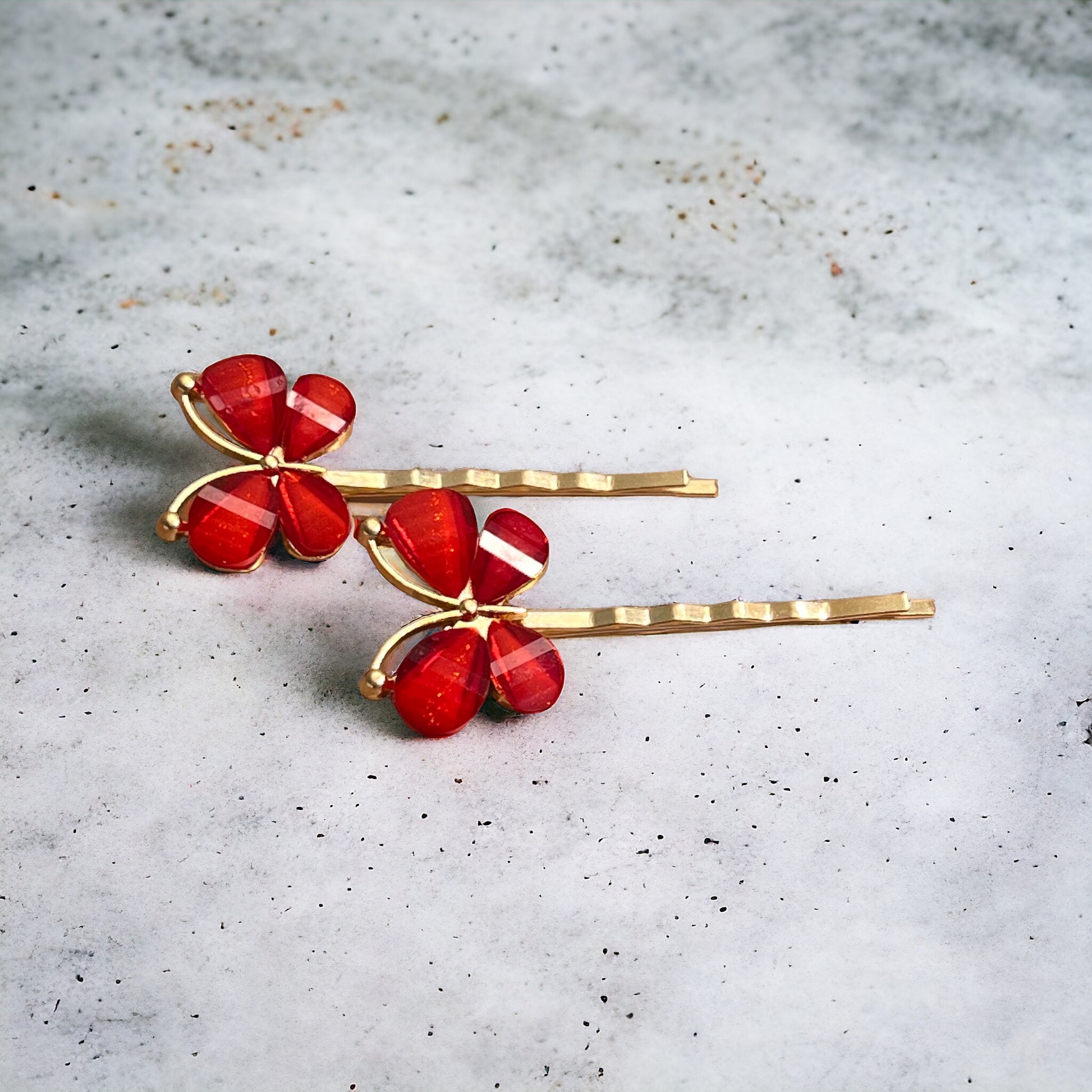 Red Resin Butterfly Hair Pins – Set of 2 Boho Spring Accessories