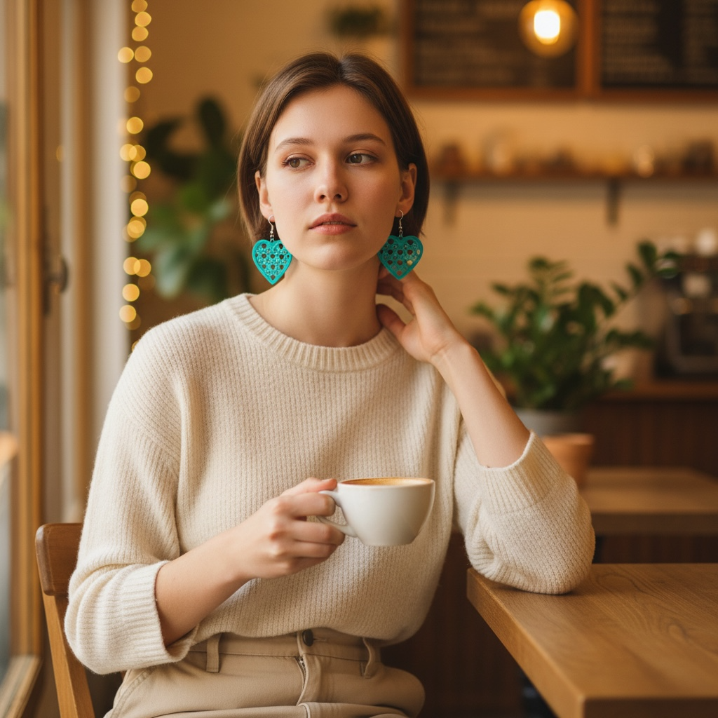 Turquoise Cutout Heart Earrings – Lightweight Boho Dangle Jewelry