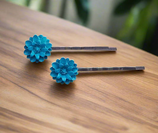 Blue Floral Hair Pins - Elegant Wedding Hair Accessories
