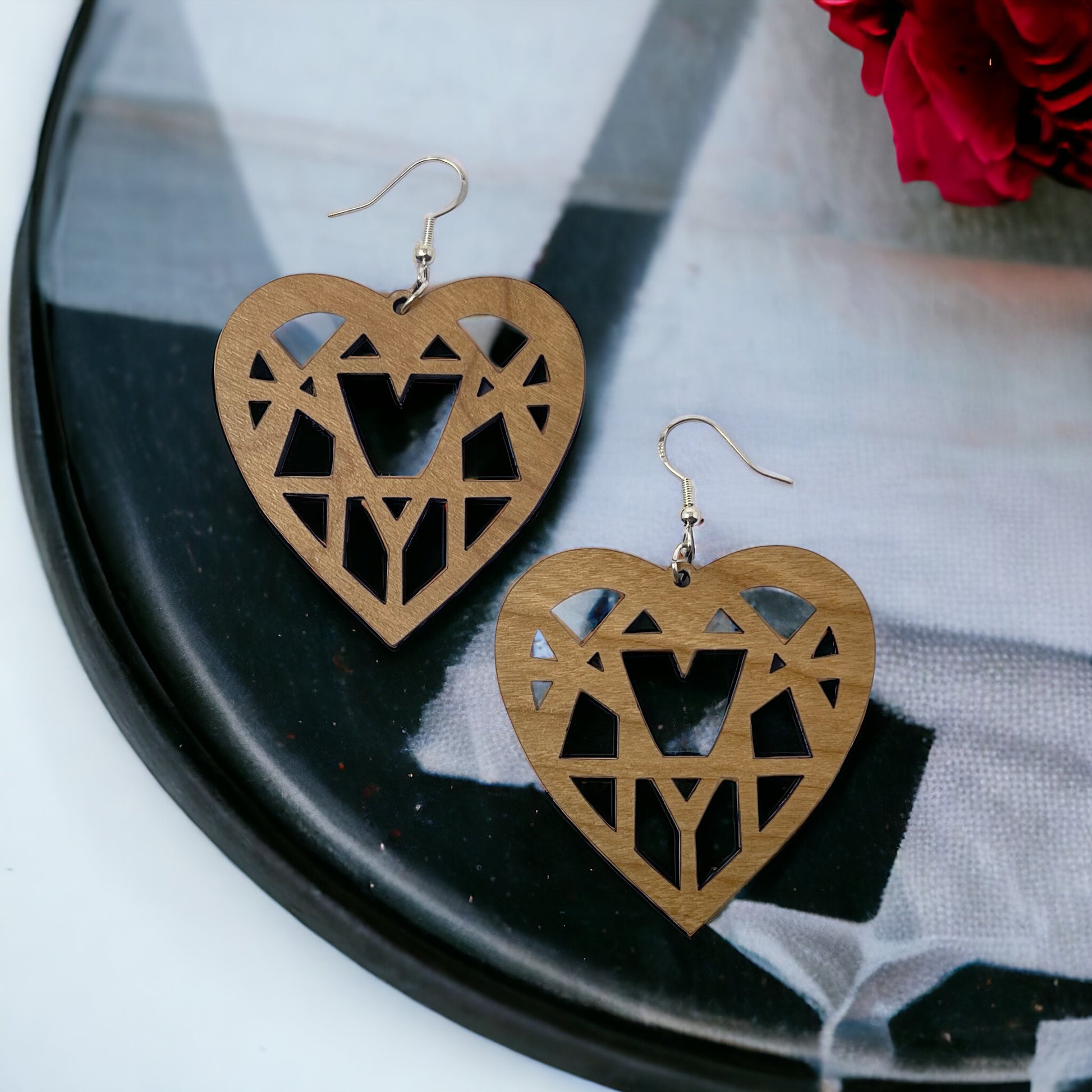 Geometric Heart Wood Earrings – Handmade Modern Love Jewelry