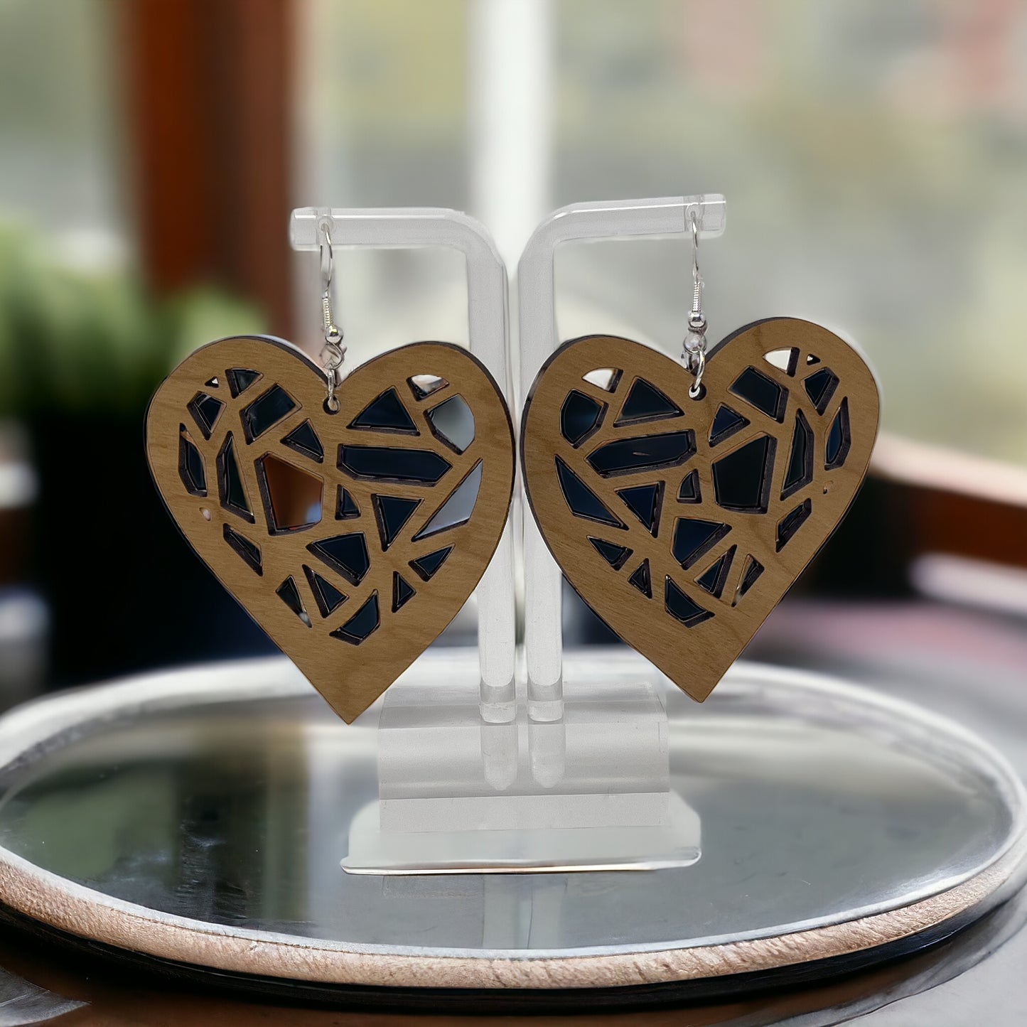 Geometric Heart Cutout Earrings – Bold Modern Wooden Love Jewelry