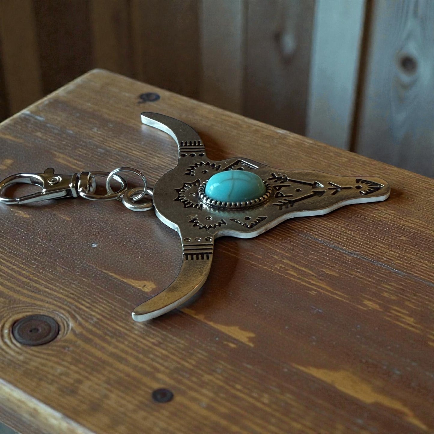 Turquoise Longhorn Purse Charm – Western Boho Bag Accessory