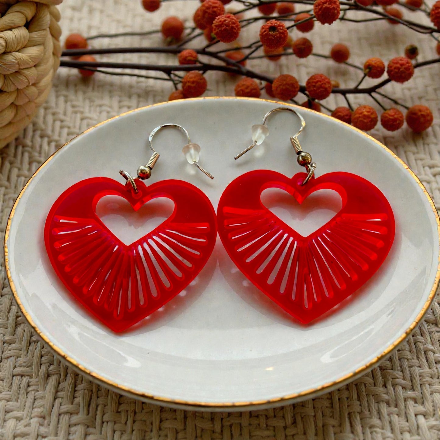 Hot Pink Radiant Heart Acrylic Dangle Earrings