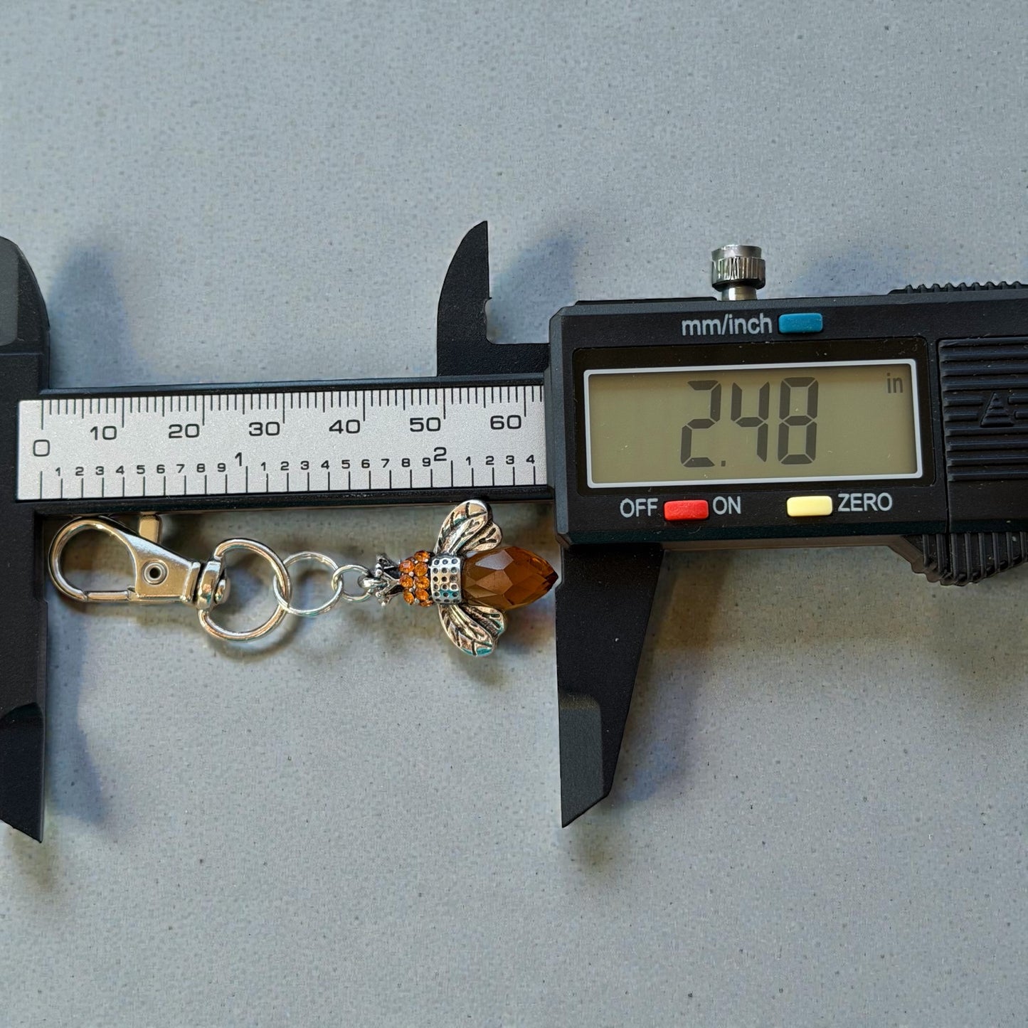 Amber Bee Purse Charm – Silver Boho Nature-Inspired Keychain