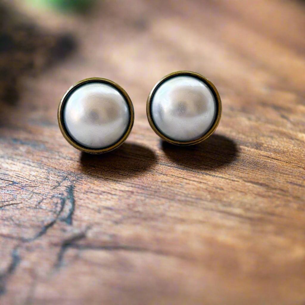 Silver White Pearl Earrings Studs 12mm