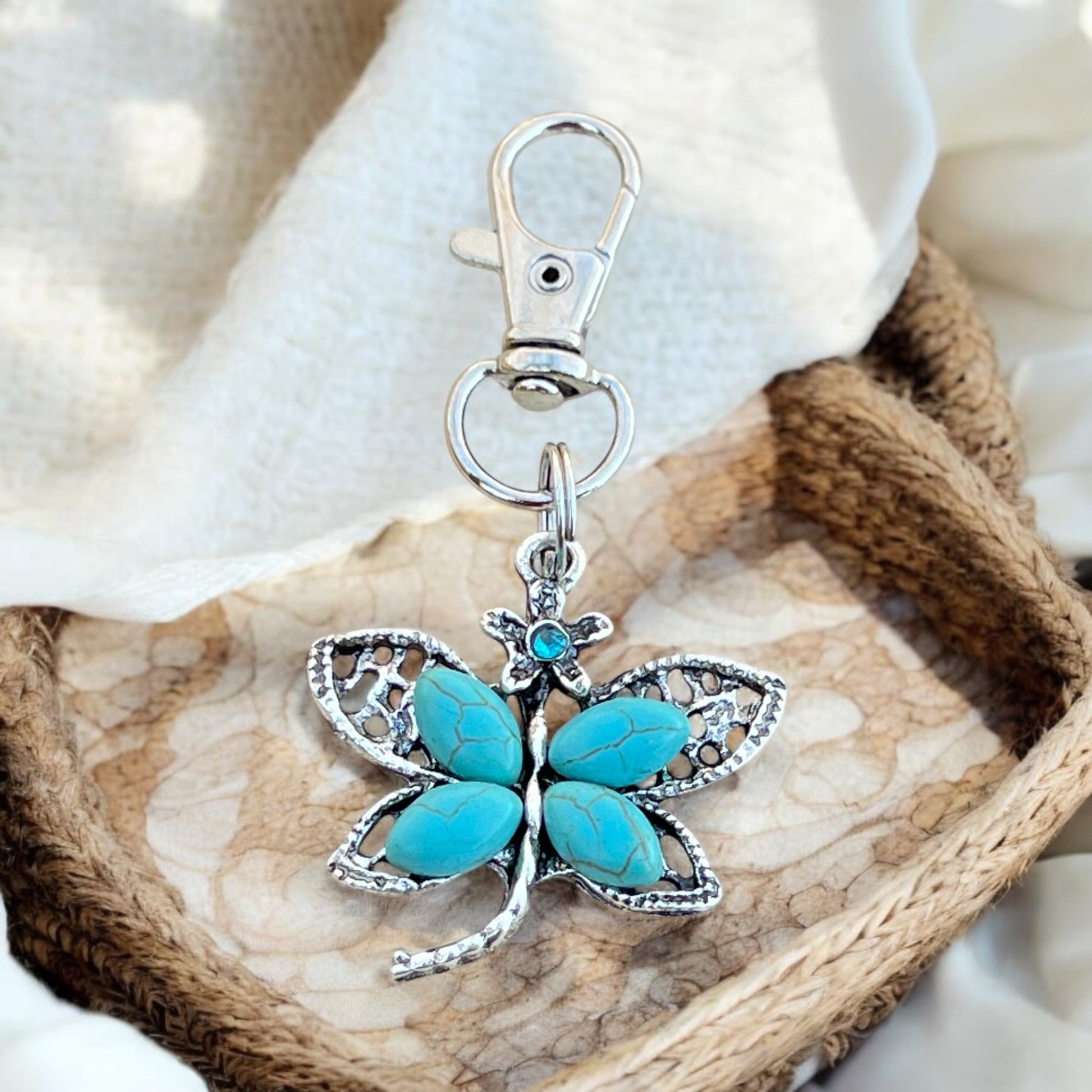 Turquoise Butterfly Keychain – Handmade Boho Bag Charm