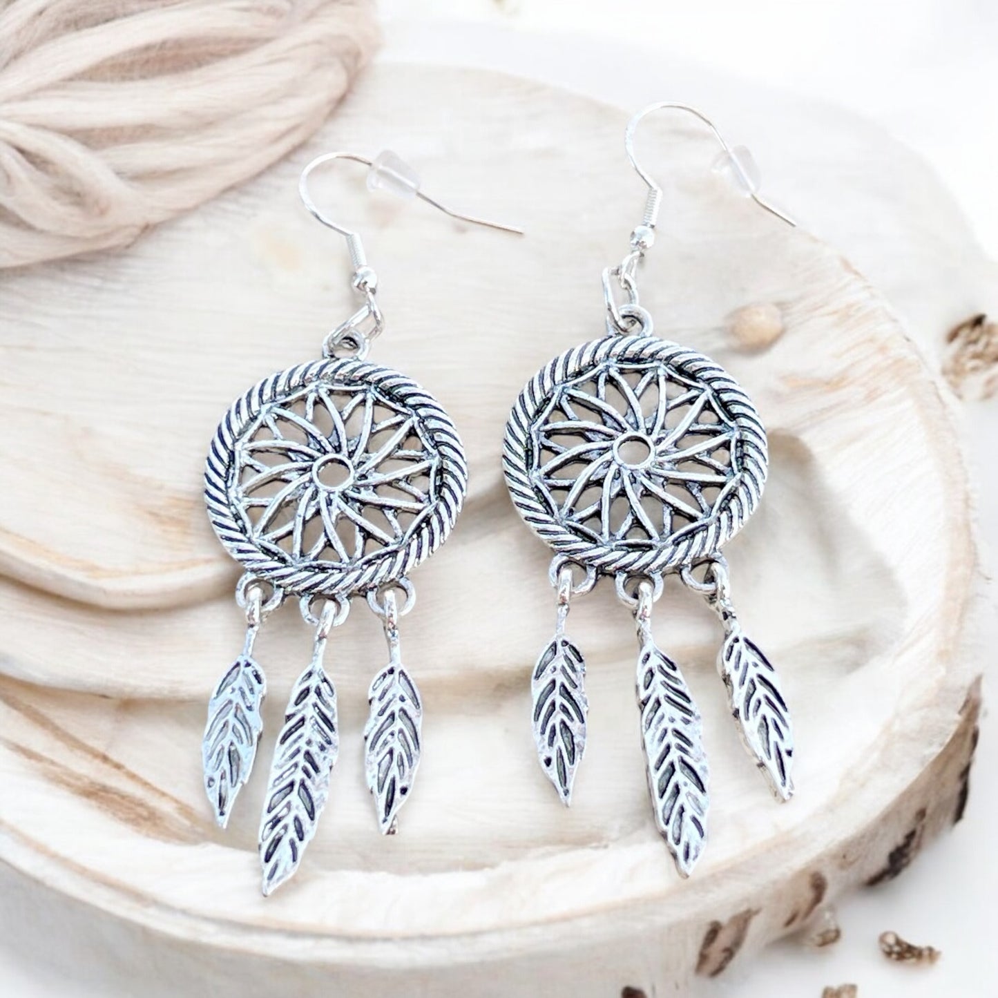 Dreamcatcher Earrings – Handmade Silver Boho Dangles