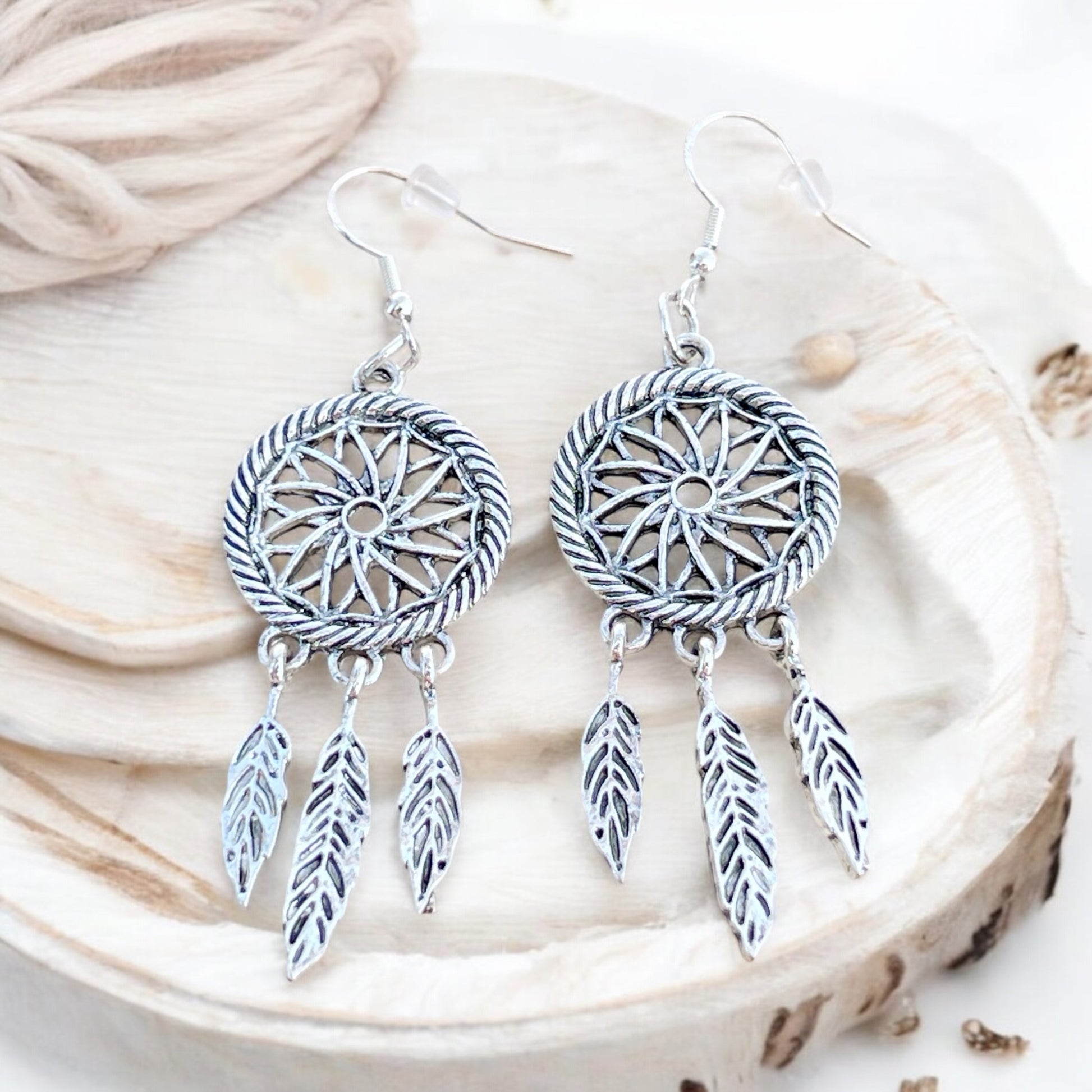 Dreamcatcher Earrings – Handmade Silver Boho Dangles
