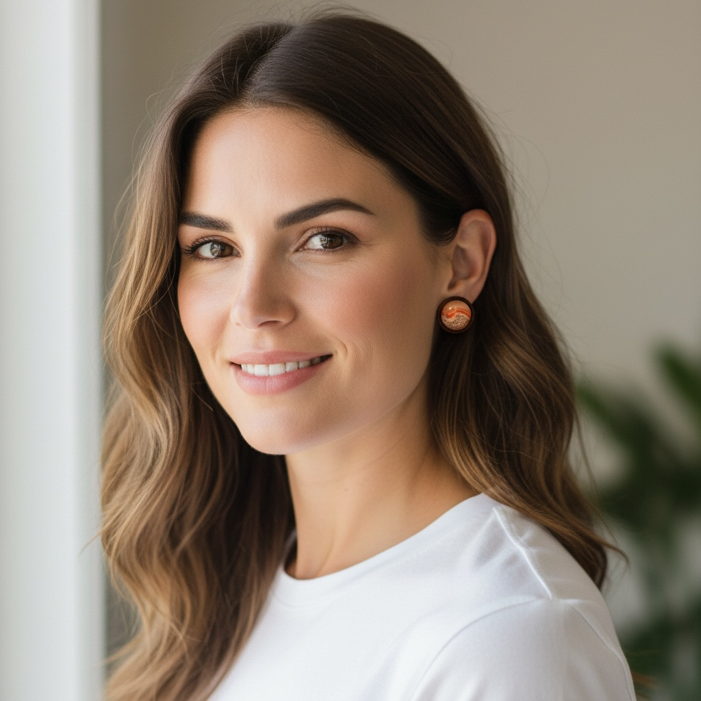 Desert Sunrise Boho Wood Stud Earrings – Peach & Terracotta Dots