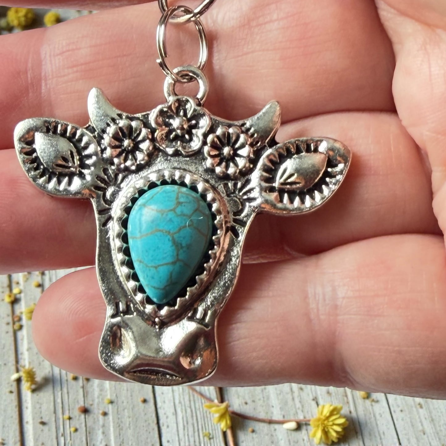 Turquoise Cow Head Purse Charm – Boho Western Keychain