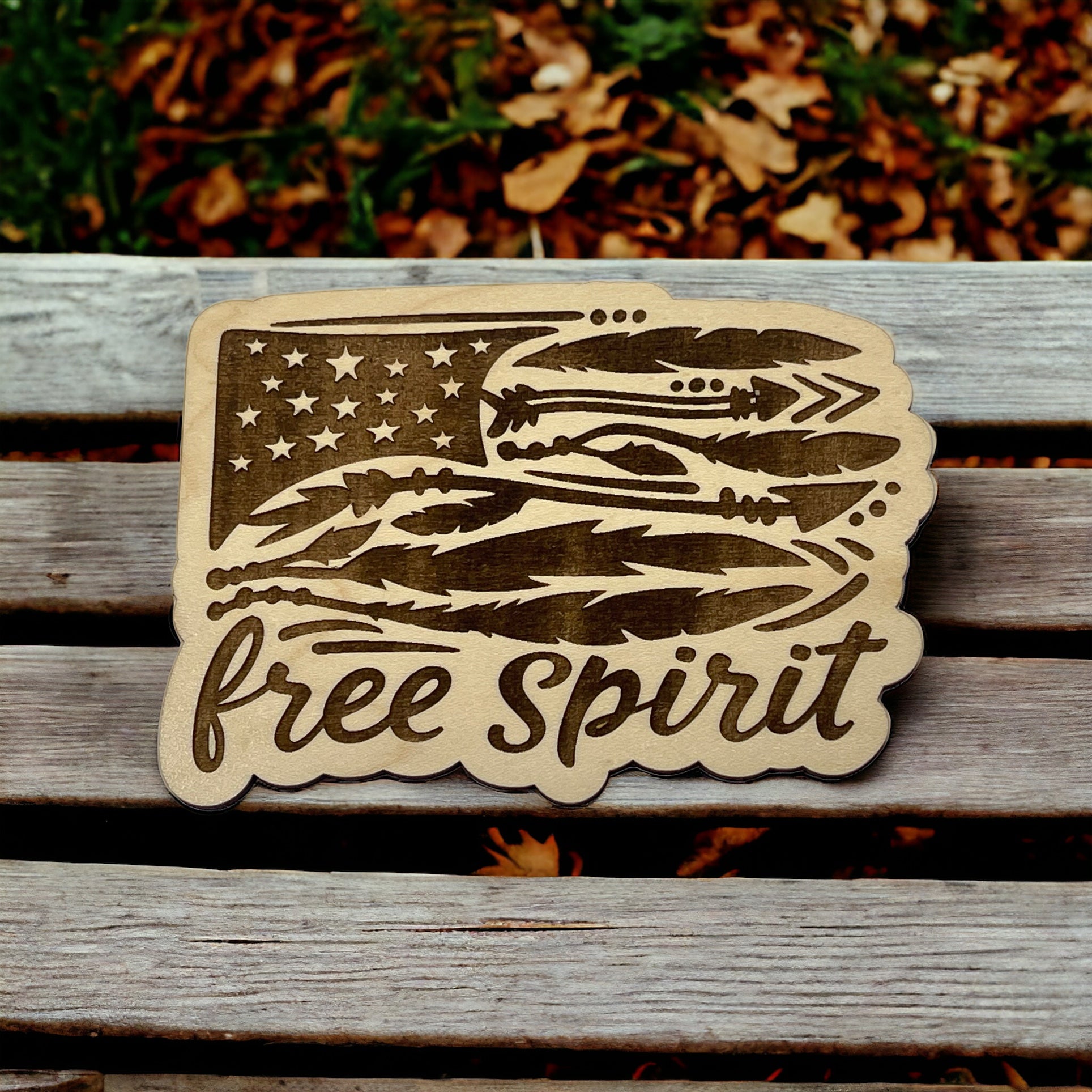 Free Spirit Arrow Flag Magnet – Boho Patriotic Wooden Decor