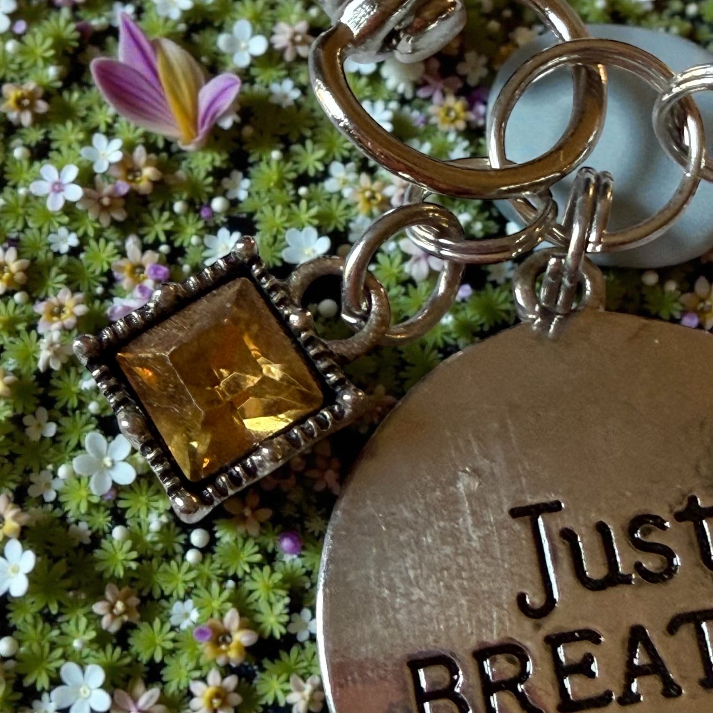 Just Breathe Lotus Purse Charm – Silver Bag Clip Keychain