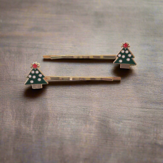 Christmas Tree Hair Pins - Festive Holiday Accessories