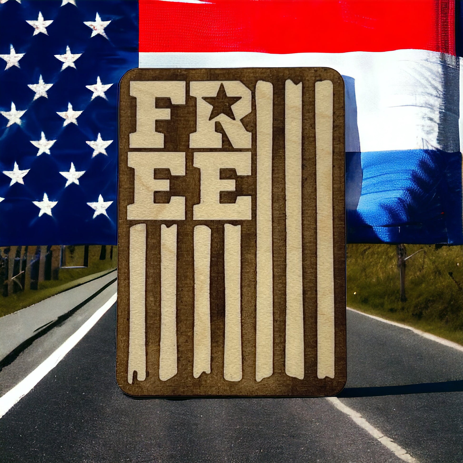 Free Flag Vertical Magnet – Patriotic Rustic Wood Decor