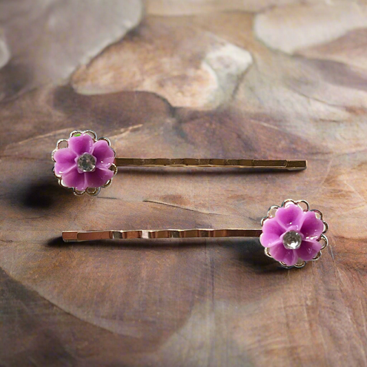 Alfileres de pelo de flores de pedrería púrpura, alfileres de pelo para mujer, alfileres de bobby púrpuras, alfileres de bobby decorativos, clip de pelo de mujer, alfileres de pelo de boda florales