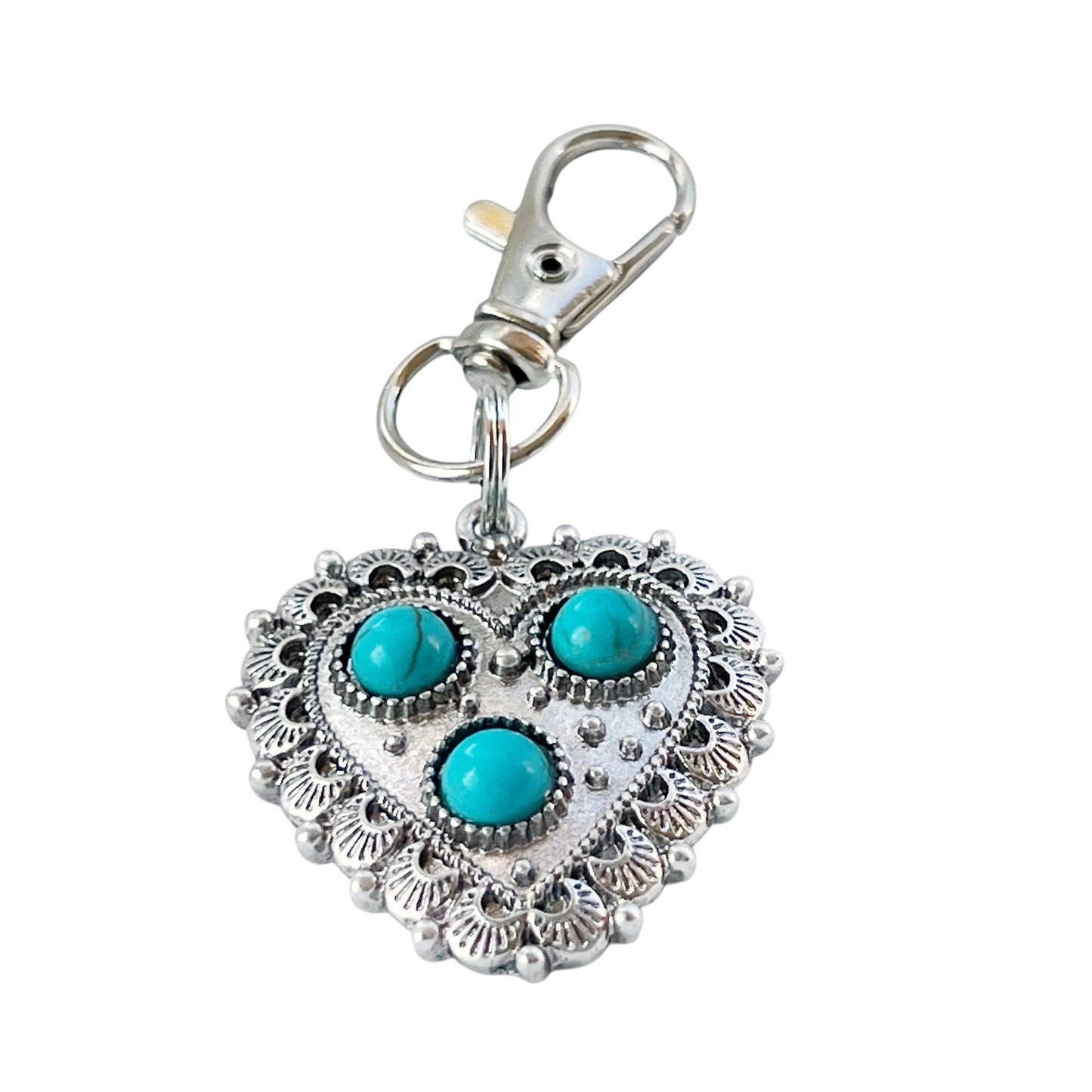 Turquoise Heart Purse Charm – Western Silver Bag Accessory