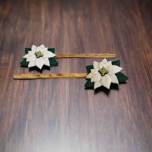 White Flower Chrysanthemum Hair Pins - Festive Accessories