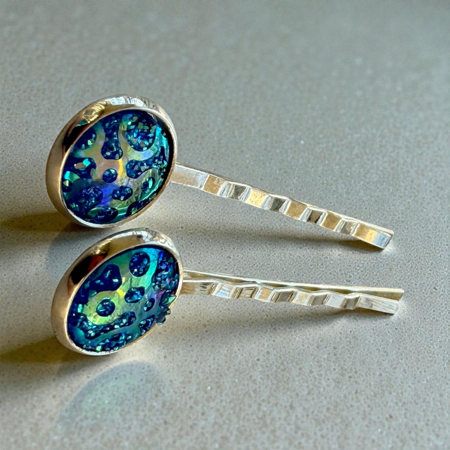 Iridescent Blue Galaxy Hair Pins – Silver Bobby Pins Set for Women