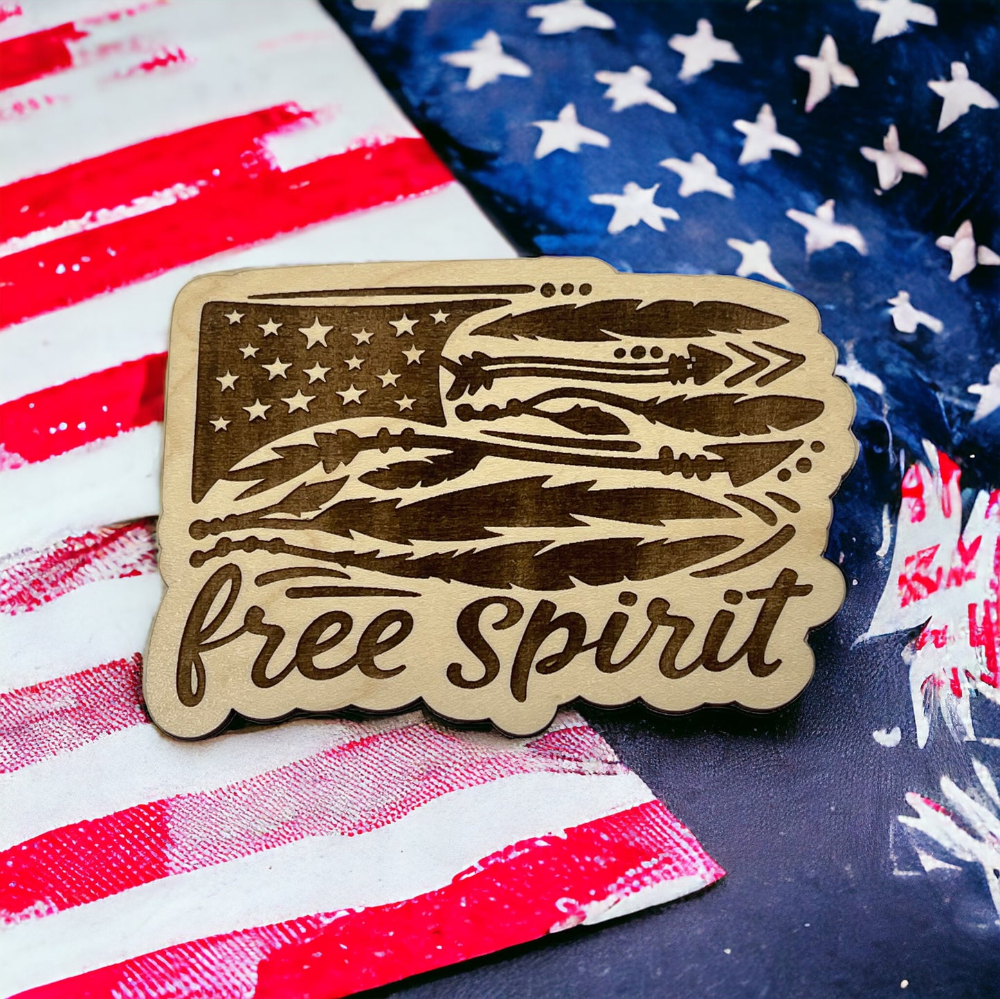 Free Spirit Arrow Flag Magnet – Boho Patriotic Wooden Decor