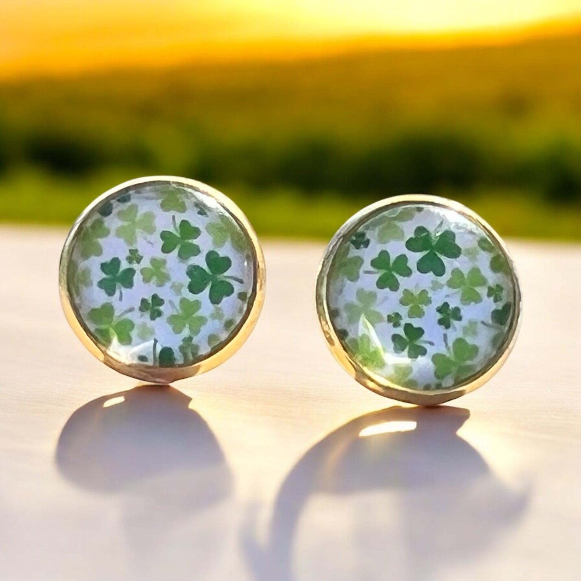 Shamrock Stud Earrings – Handmade Gold-Toned St. Patrick’s Jewelry
