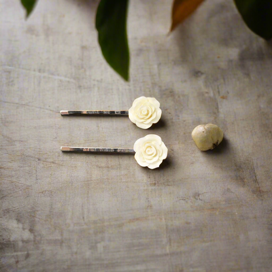 Cream Rose Hair Pin - Elegant Floral Accessory