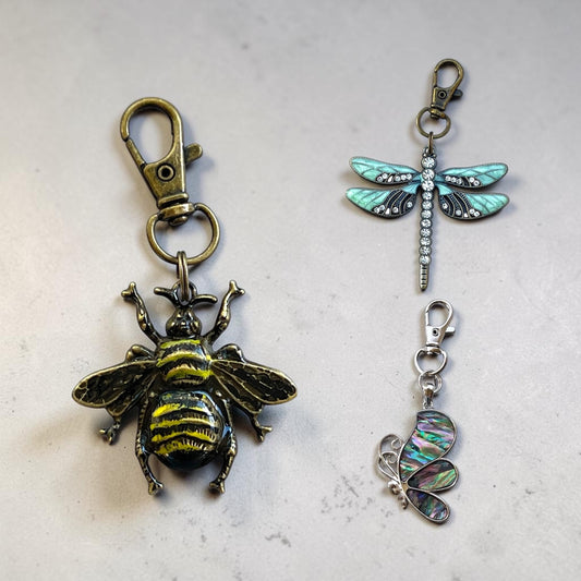 Nature Lover Purse Charm Trio – Bee, Butterfly & Dragonfly Gift Set