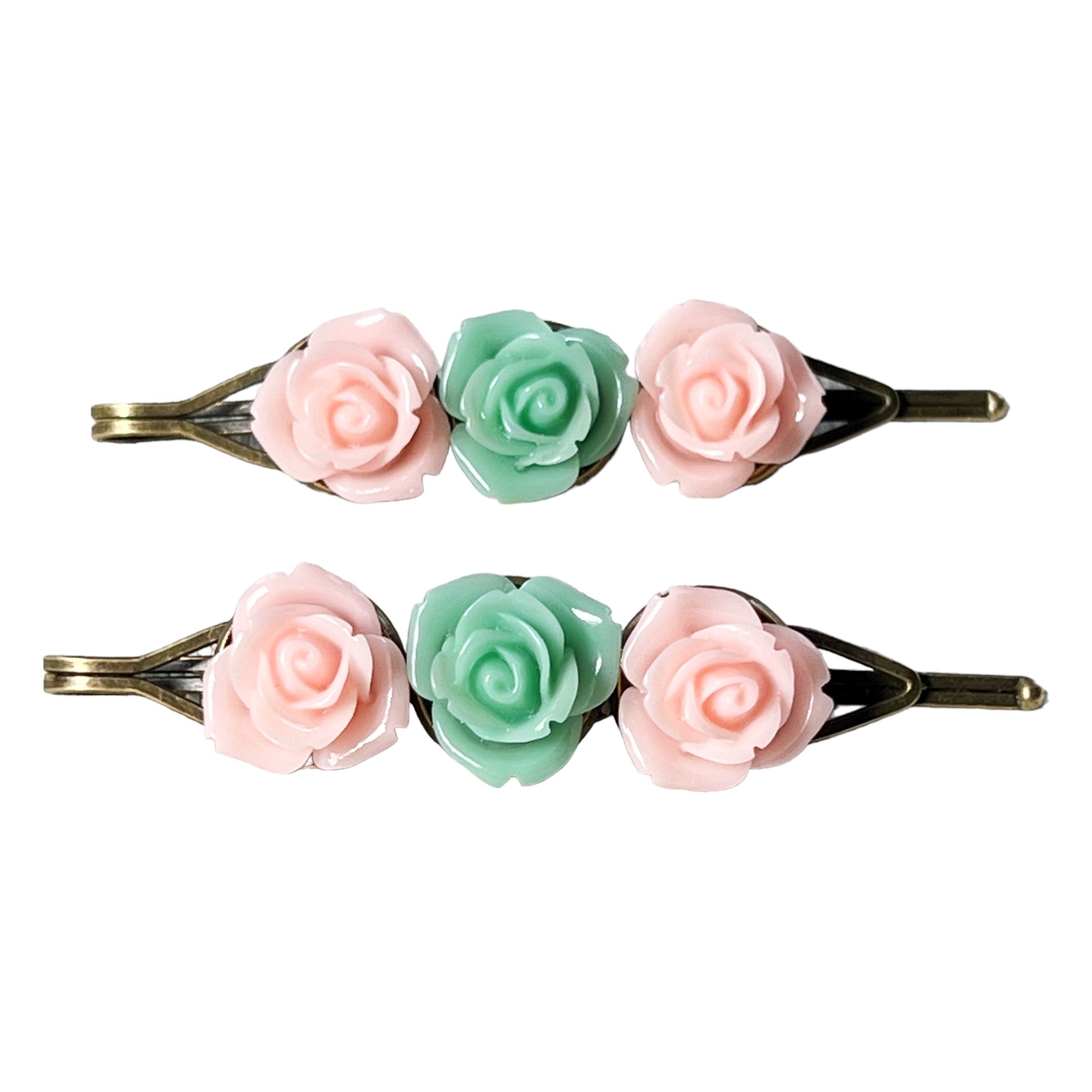 Blush & Mint Rose Hair Pins – Set of 2 Cottagecore Accessories