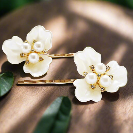 White Floral Pearl Hair Pin Set Women’s Bridal Hair Accessories