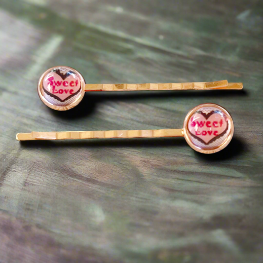 Pink Sweet Love Heart Hair Pins