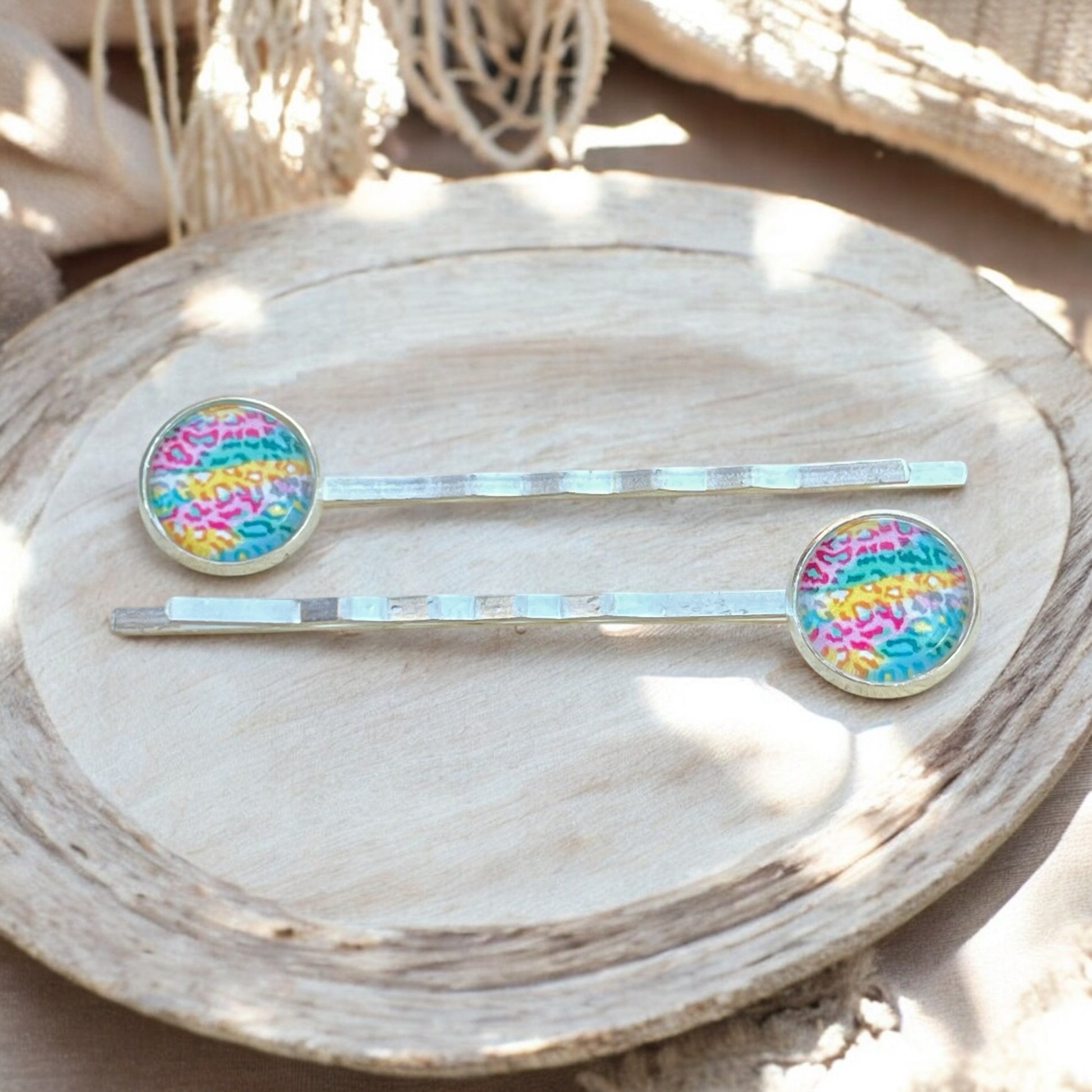 Spring Leopard Hair Pins – Set of 2 Pastel Animal Print Accessories