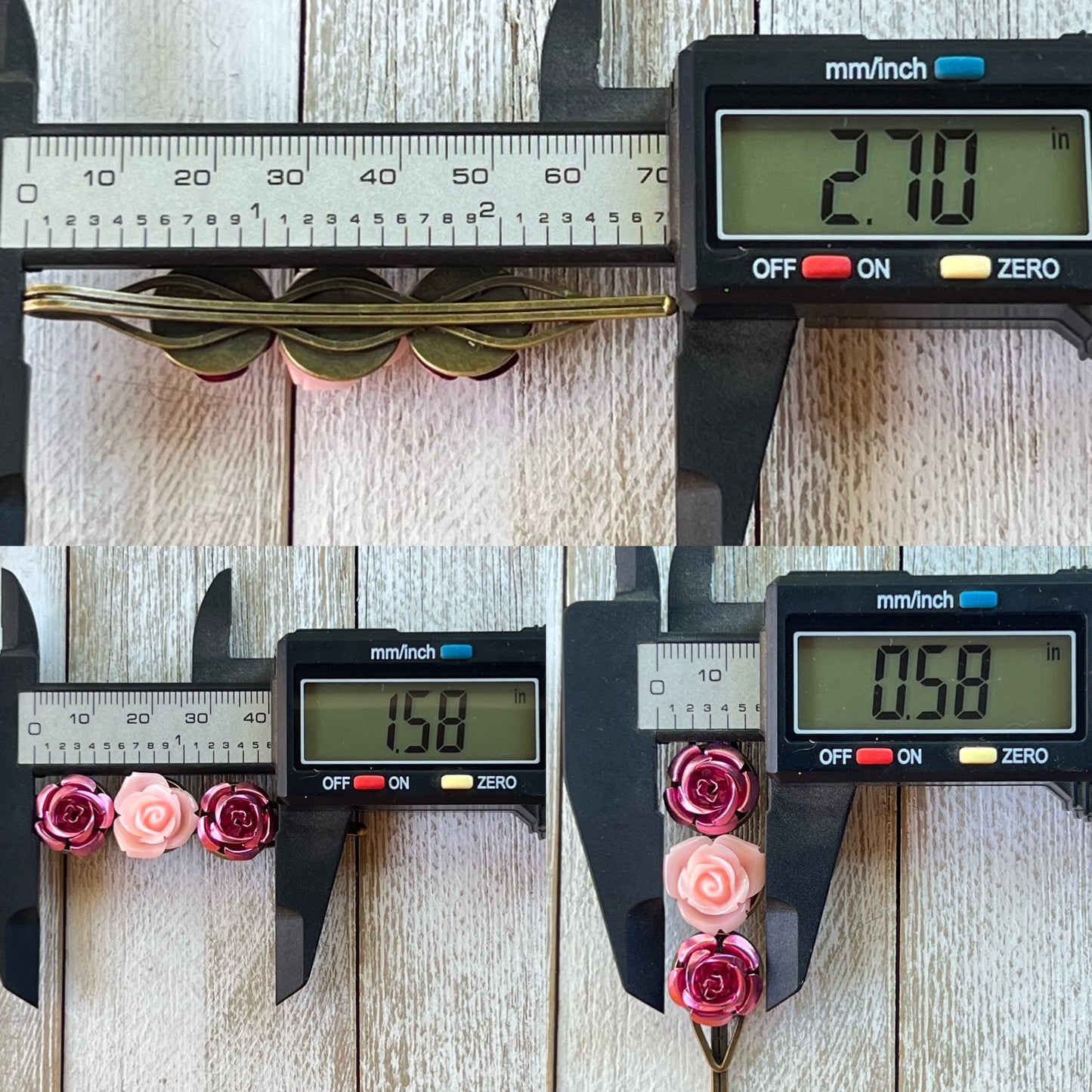 Blush & Rose Metallic Hair Pins – Pink Flower Hair Clip Set with Vintage Charm