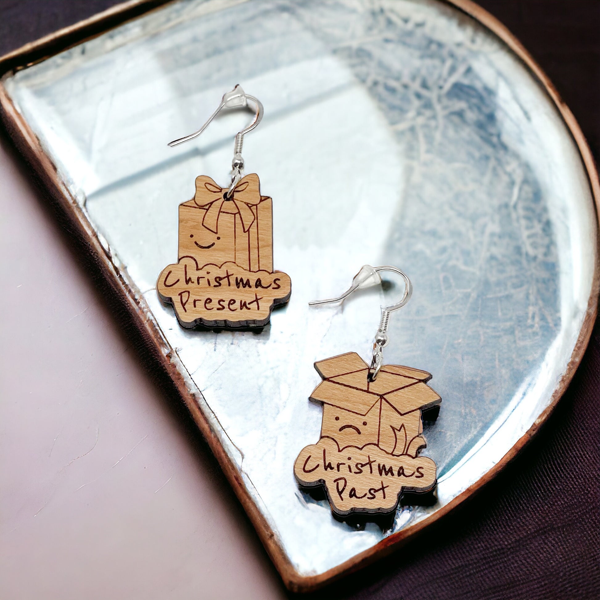 Christmas Present & Past Earrings – Funny Holiday Gift Box Jewelry