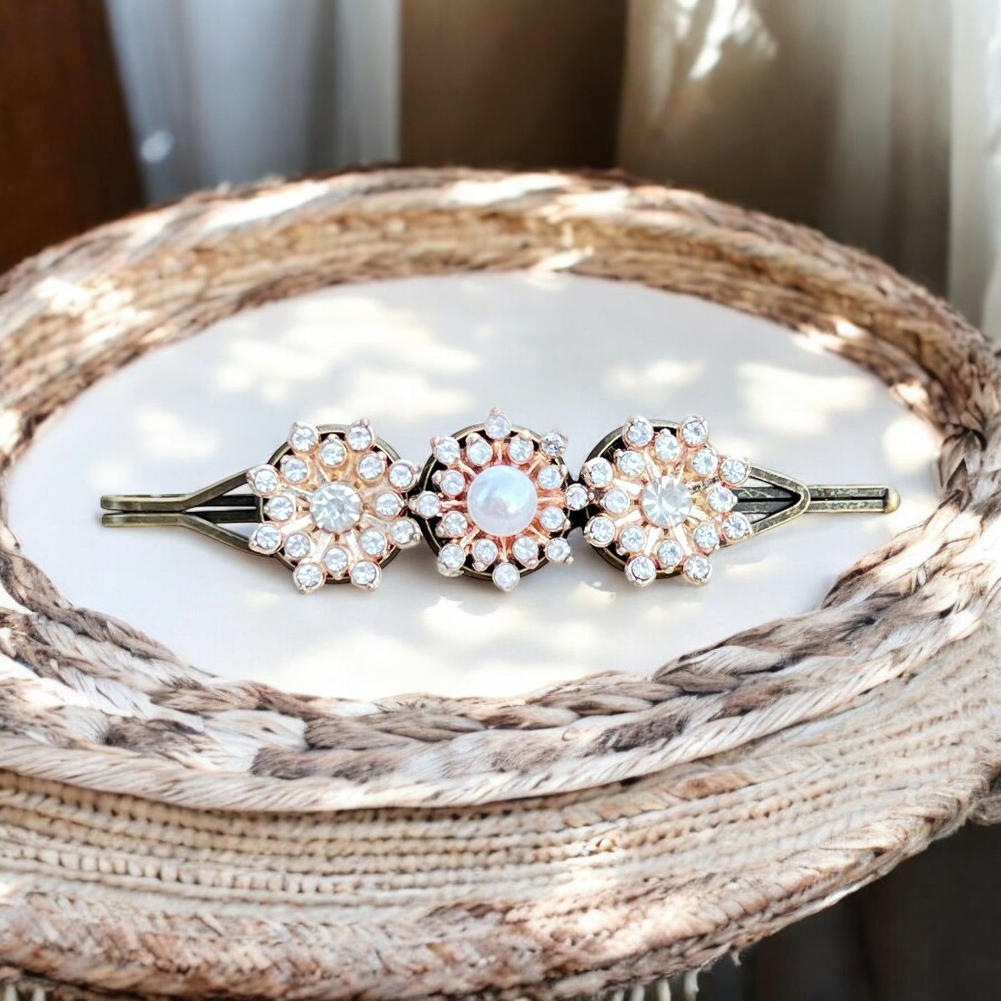 Vintage Pearl Hair Barrette – Handmade Rose Gold Bridal Clip