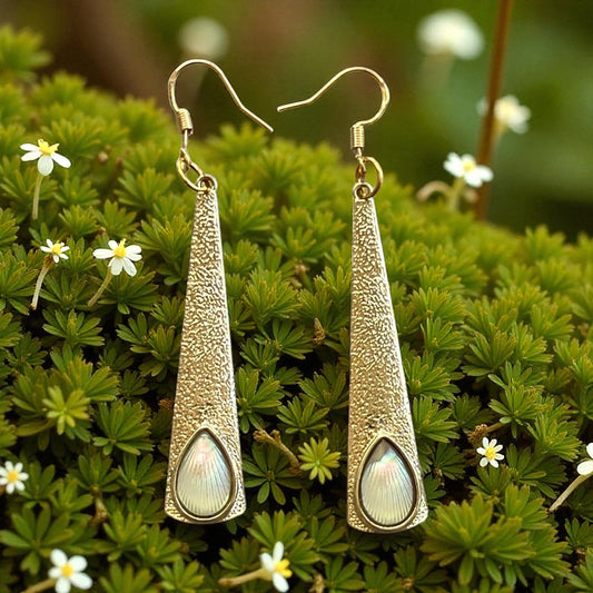 Textured Gold Teardrop Earrings – Iridescent Shell Dangles