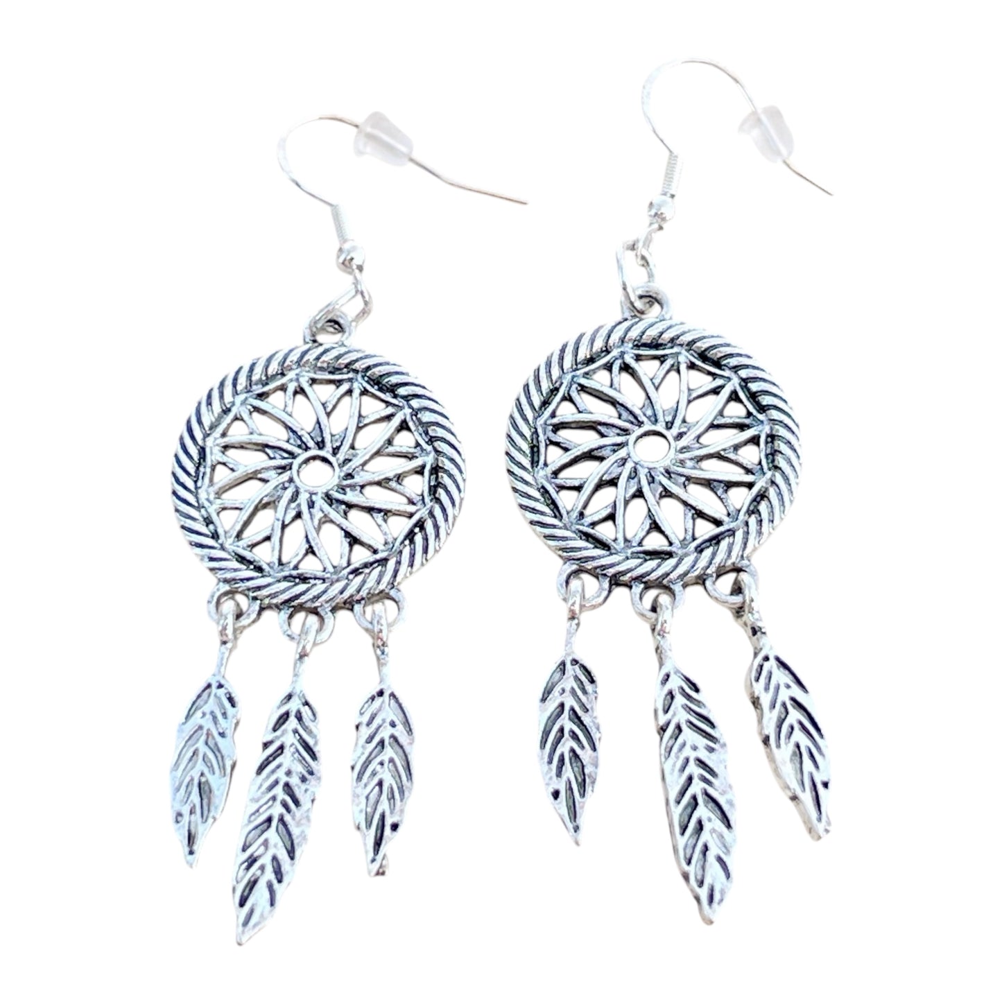 Dreamcatcher Earrings – Handmade Silver Boho Dangles