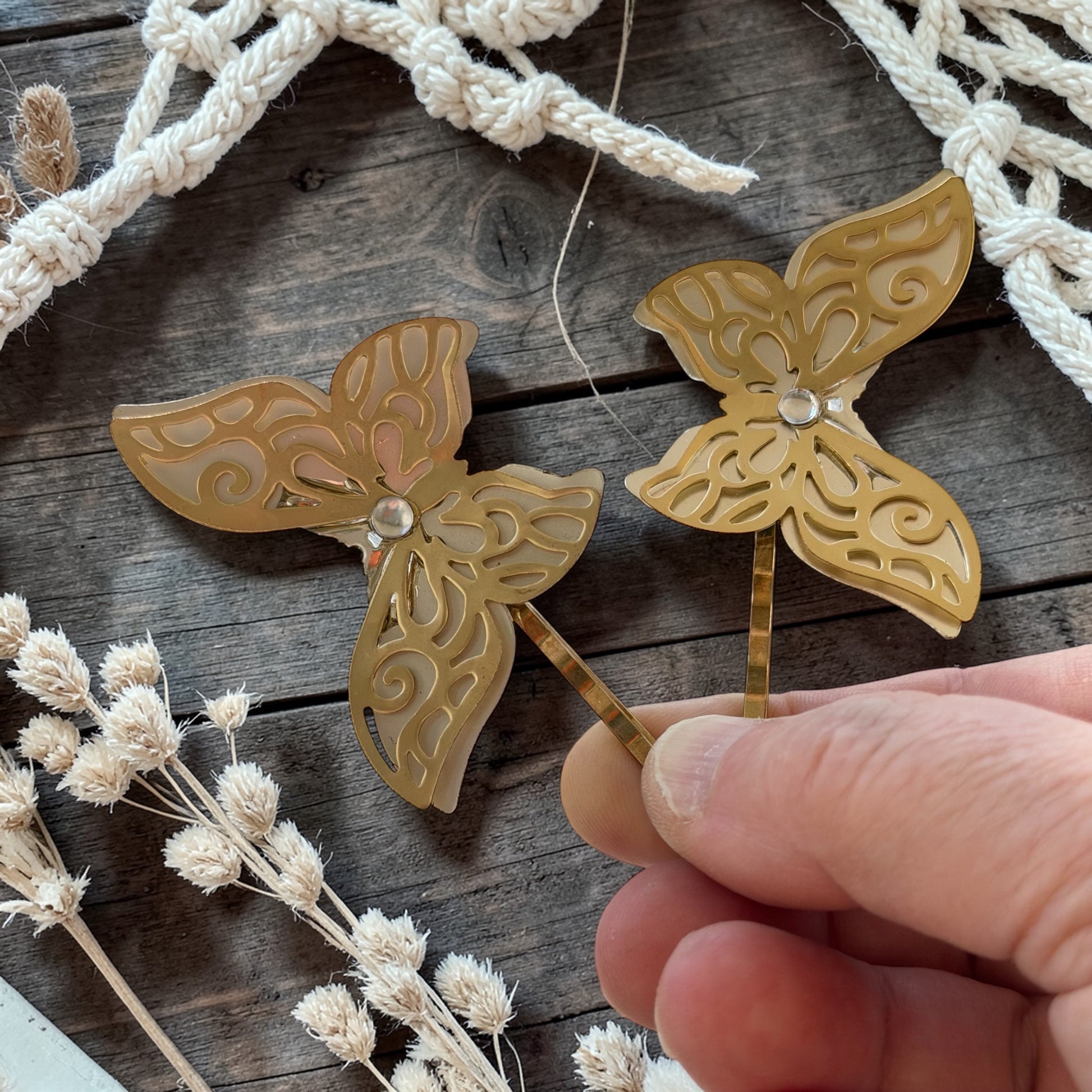 Filigree Butterfly Hair Pin Set – Gold & Silver Bobby Pins for Women Be Grace Be Love Boutique